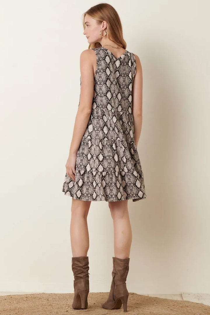 ADORA Snake Print Ruffle Detail Tank Dress - VeauBeauty