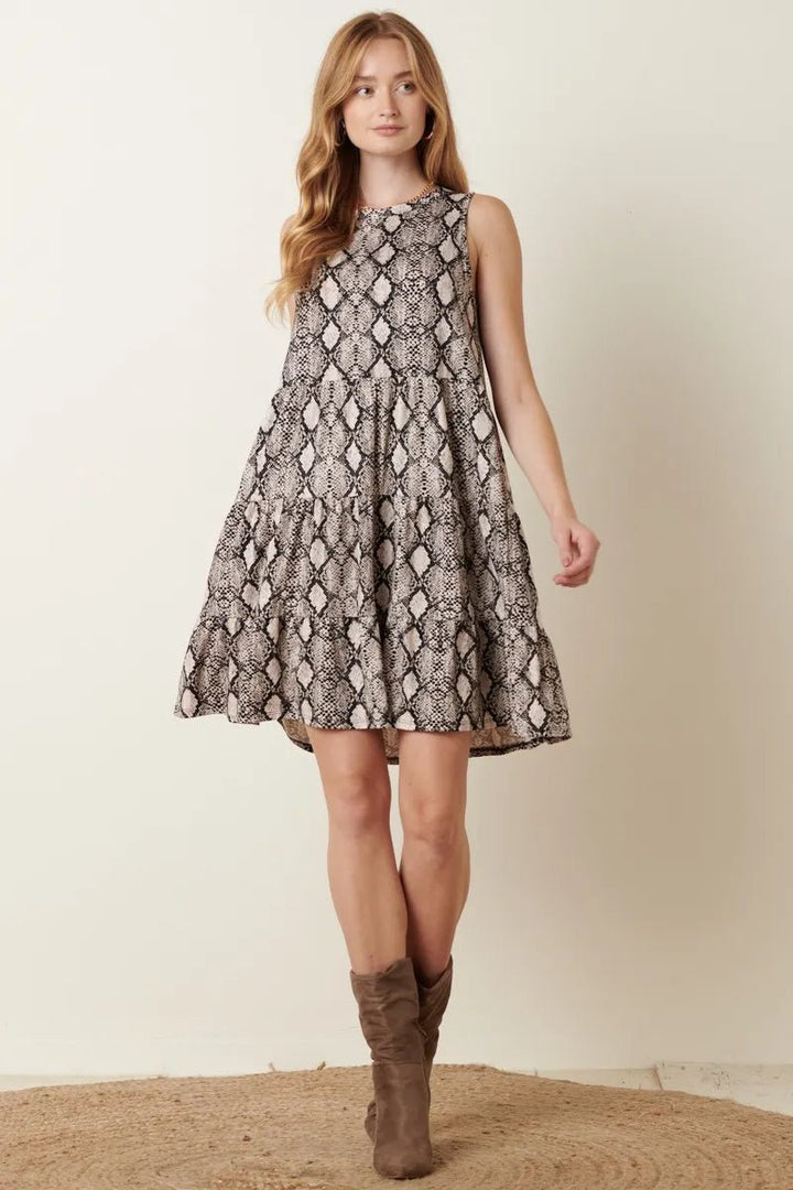 ADORA Snake Print Ruffle Detail Tank Dress - VeauBeauty