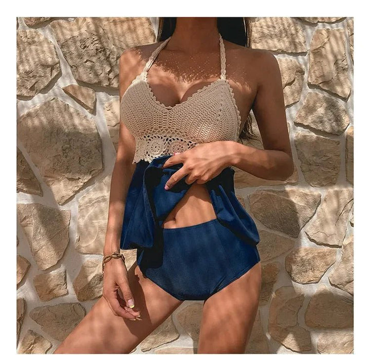 Aeris 2025 – Knitted Crochet Tankini Set High Waist Bikini for Women - VeauBeauty