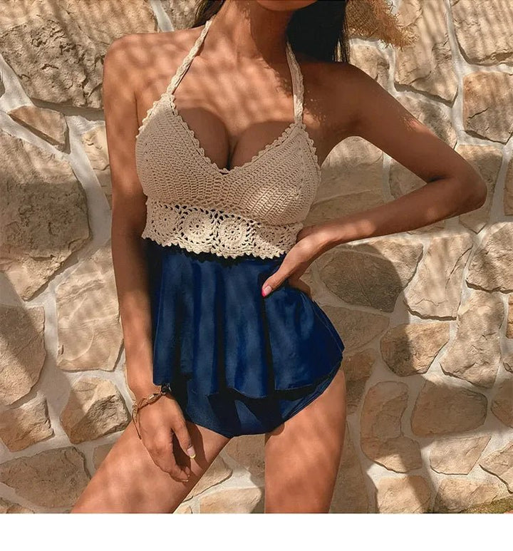 Aeris 2025 – Knitted Crochet Tankini Set High Waist Bikini for Women - VeauBeauty