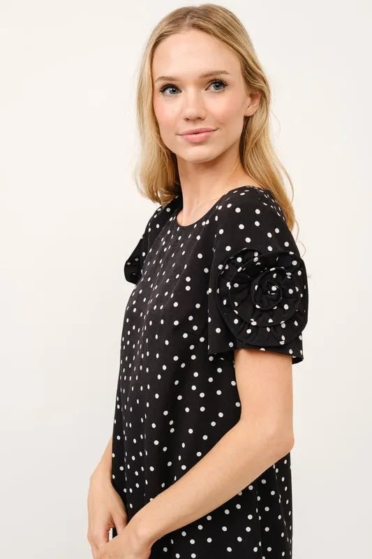 And The Why Embellished Sleeve Polka Dots Shift Dress - VeauBeauty