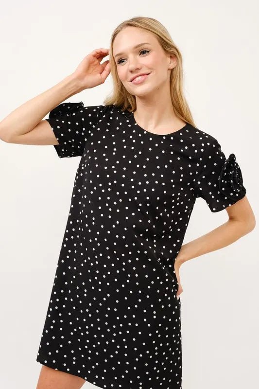 And The Why Embellished Sleeve Polka Dots Shift Dress - VeauBeauty