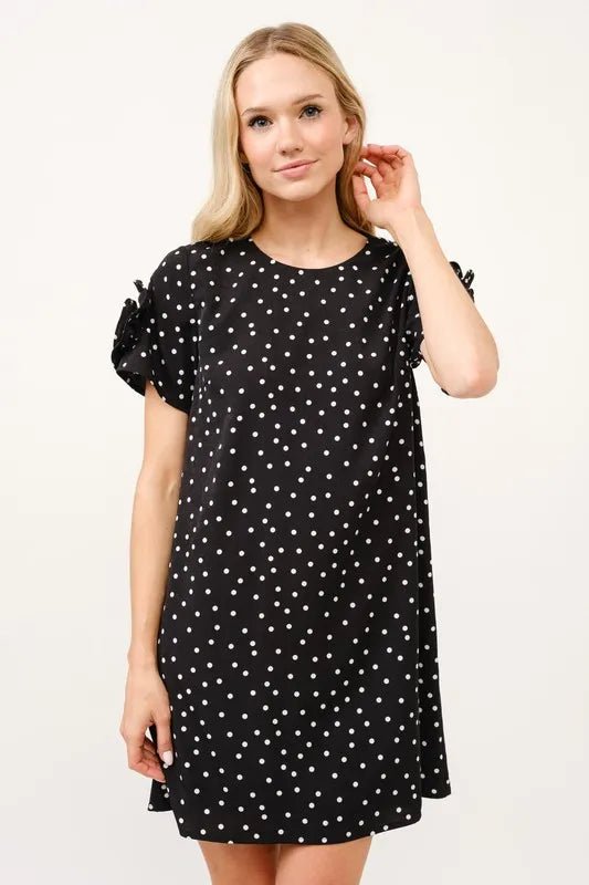 And The Why Embellished Sleeve Polka Dots Shift Dress - VeauBeauty