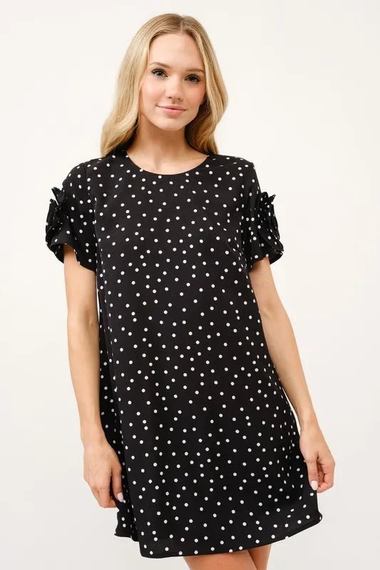 And The Why Embellished Sleeve Polka Dots Shift Dress - VeauBeauty