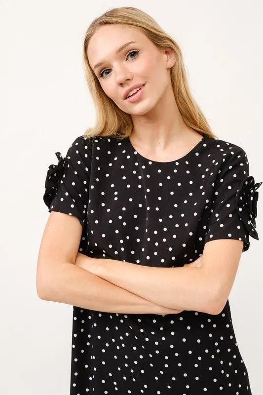 And The Why Embellished Sleeve Polka Dots Shift Dress - VeauBeauty