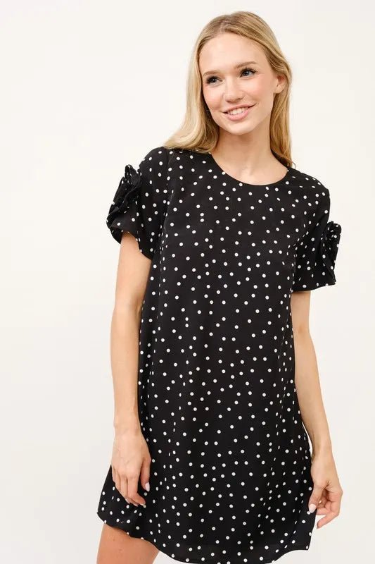 And The Why Embellished Sleeve Polka Dots Shift Dress - VeauBeauty