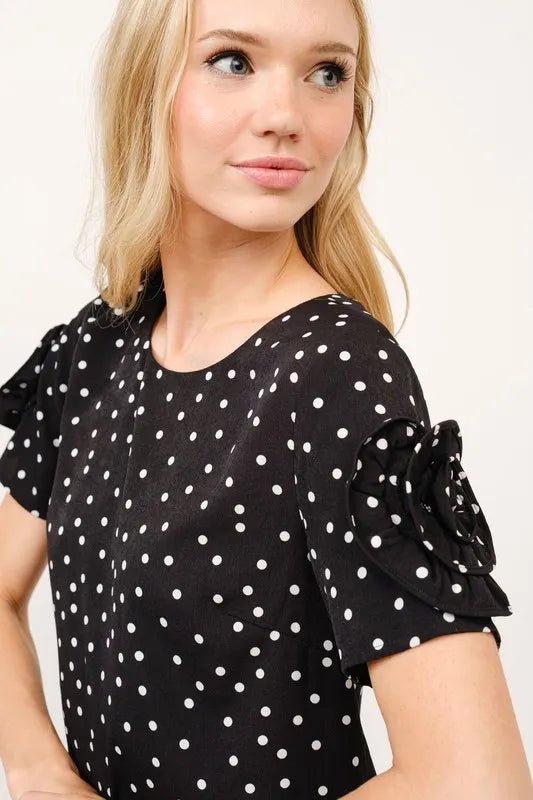 And The Why Embellished Sleeve Polka Dots Shift Dress - VeauBeauty