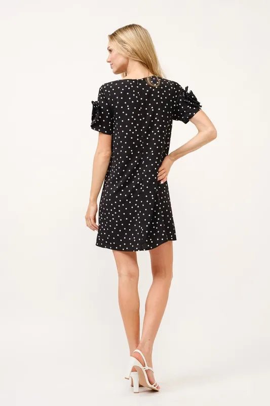 And The Why Embellished Sleeve Polka Dots Shift Dress - VeauBeauty