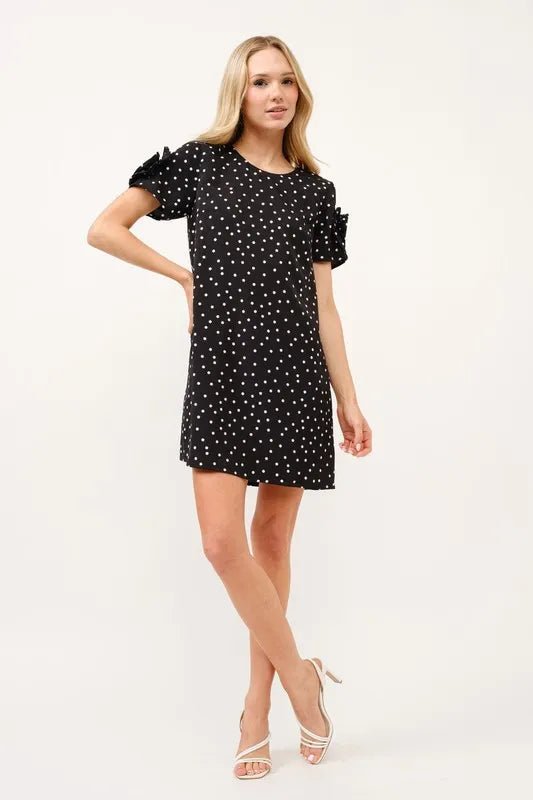 And The Why Embellished Sleeve Polka Dots Shift Dress - VeauBeauty