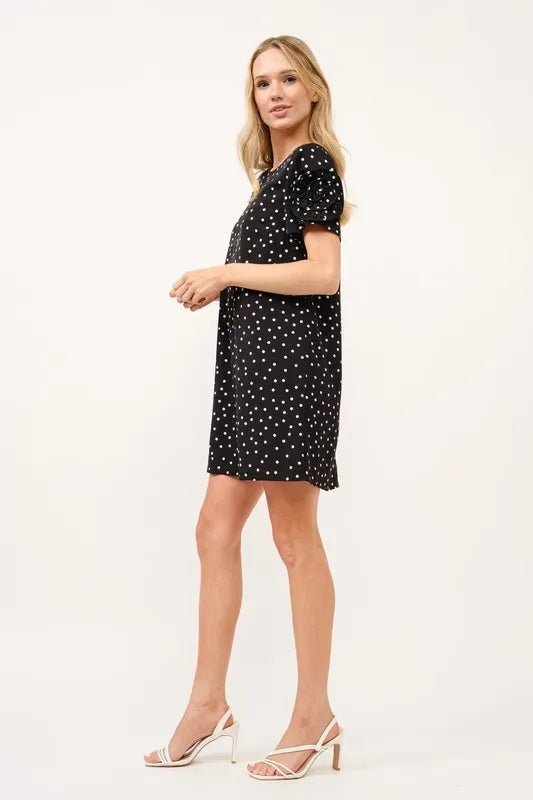 And The Why Embellished Sleeve Polka Dots Shift Dress - VeauBeauty