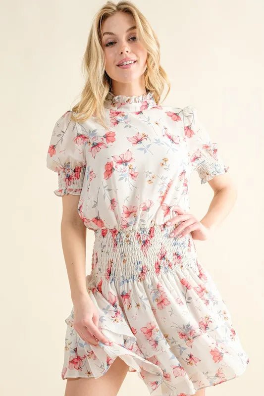 And The Why Floral Print Smocked Waist Mini Dress - VeauBeauty