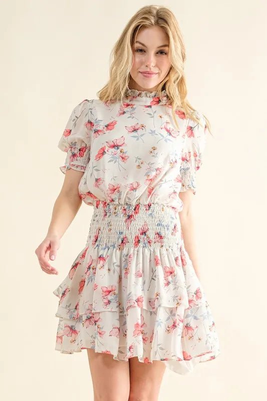 And The Why Floral Print Smocked Waist Mini Dress - VeauBeauty