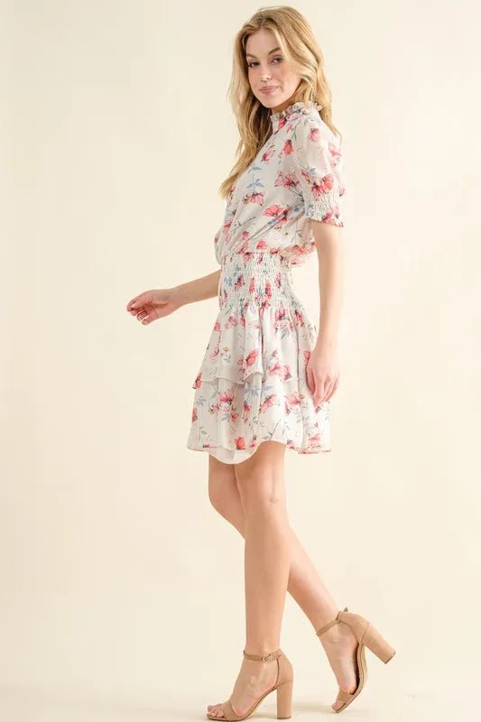 And The Why Floral Print Smocked Waist Mini Dress - VeauBeauty