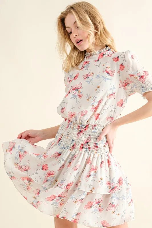 And The Why Floral Print Smocked Waist Mini Dress - VeauBeauty
