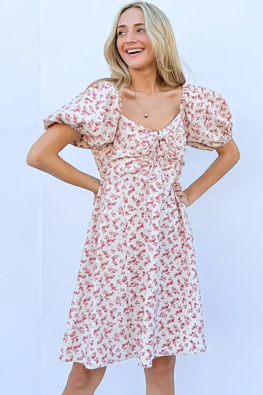 And The Why Lace Up Front Puff Babydoll Dress - VeauBeauty