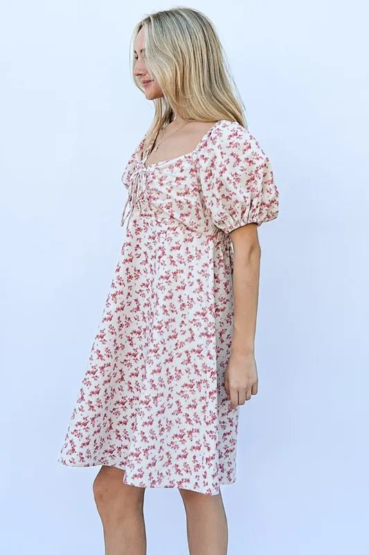 And The Why Lace Up Front Puff Babydoll Dress - VeauBeauty