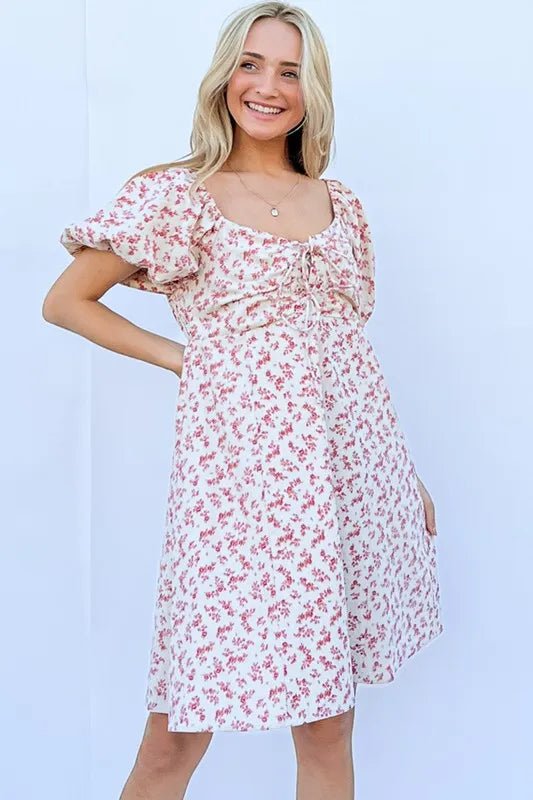 And The Why Lace Up Front Puff Babydoll Dress - VeauBeauty