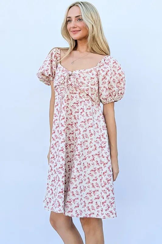 And The Why Lace Up Front Puff Babydoll Dress - VeauBeauty