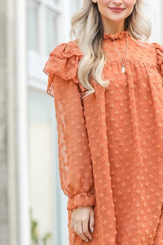 And The Why Lovely Ruffle Shoulder with Textured Woven Dress - VeauBeauty