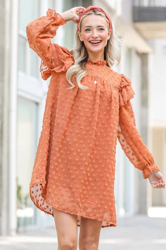 And The Why Lovely Ruffle Shoulder with Textured Woven Dress - VeauBeauty
