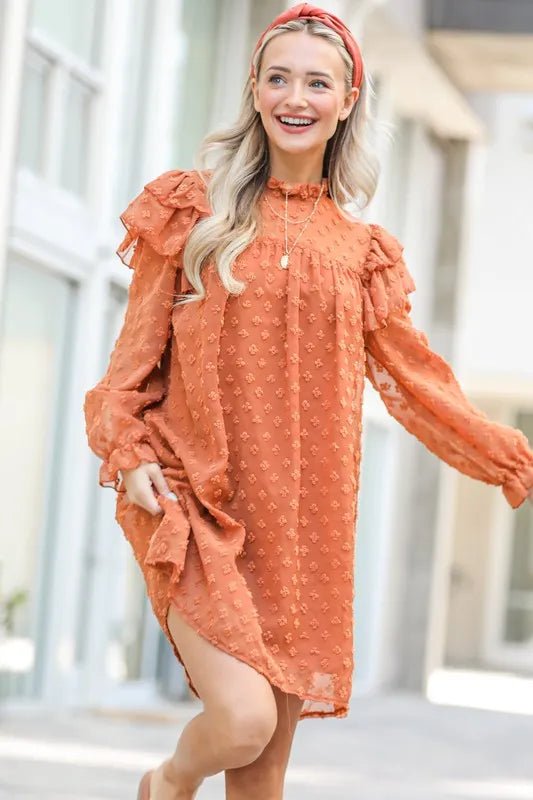 And The Why Lovely Ruffle Shoulder with Textured Woven Dress - VeauBeauty