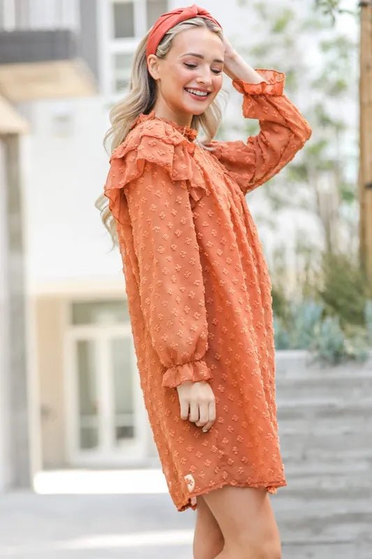 And The Why Lovely Ruffle Shoulder with Textured Woven Dress - VeauBeauty
