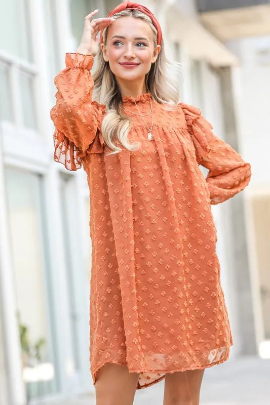 And The Why Lovely Ruffle Shoulder with Textured Woven Dress - VeauBeauty