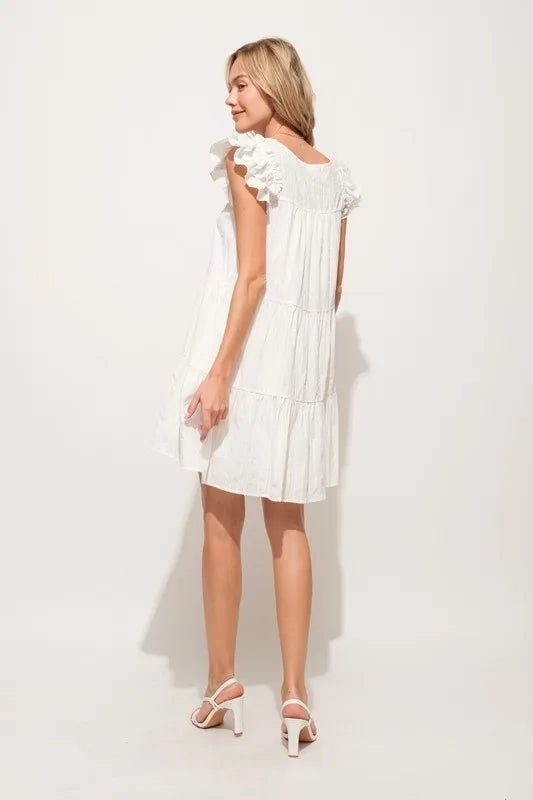 And The Why Origami Pleating Ruffled Sleeve Tiered Dress - VeauBeauty