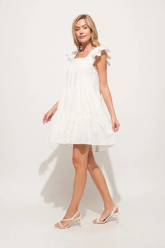 And The Why Origami Pleating Ruffled Sleeve Tiered Dress - VeauBeauty