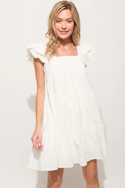 And The Why Origami Pleating Ruffled Sleeve Tiered Dress - VeauBeauty