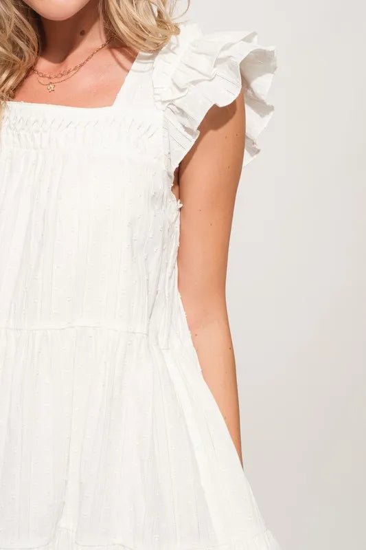 And The Why Origami Pleating Ruffled Sleeve Tiered Dress - VeauBeauty