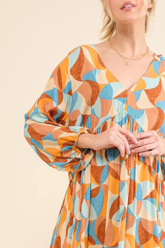 And The Why Printed Open Back Puff Sleeve Casual Dress - VeauBeauty