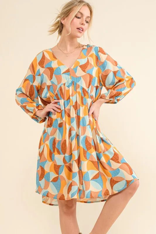 And The Why Printed Open Back Puff Sleeve Casual Dress - VeauBeauty