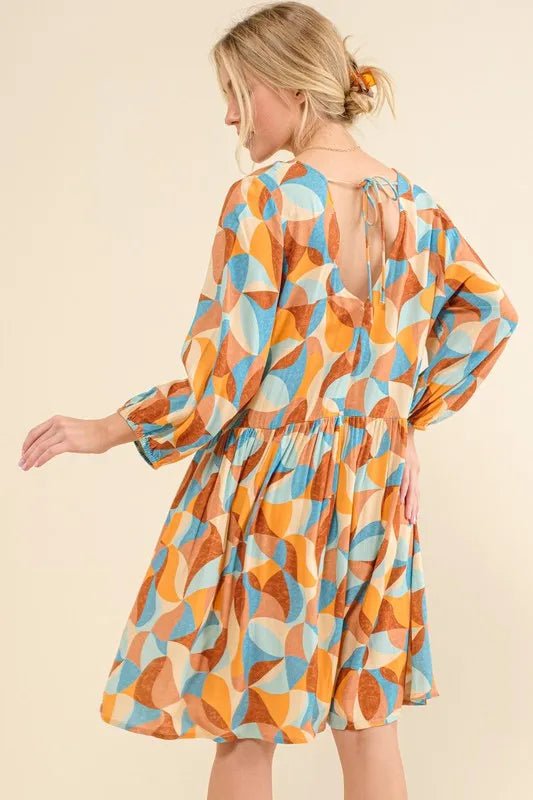And The Why Printed Open Back Puff Sleeve Casual Dress - VeauBeauty