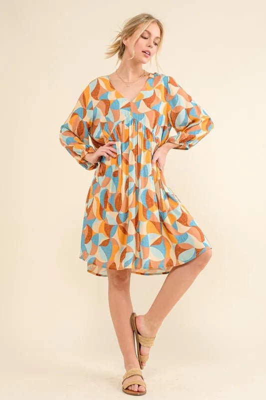 And The Why Printed Open Back Puff Sleeve Casual Dress - VeauBeauty