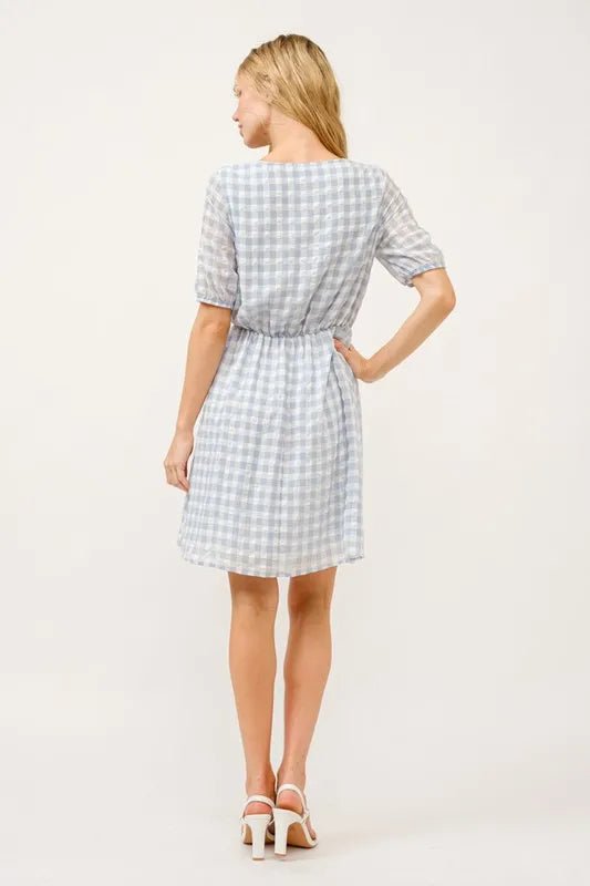 And The Why Puff Sleeve Ruched Button Front Gingham Dress - VeauBeauty