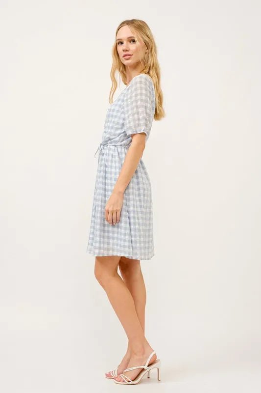 And The Why Puff Sleeve Ruched Button Front Gingham Dress - VeauBeauty