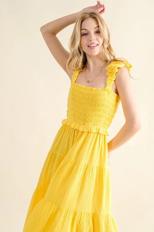 And The Why Ruched Shoulder Strap Detail Midi Dress - VeauBeauty