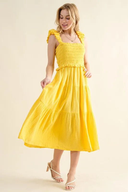 And The Why Ruched Shoulder Strap Detail Midi Dress - VeauBeauty