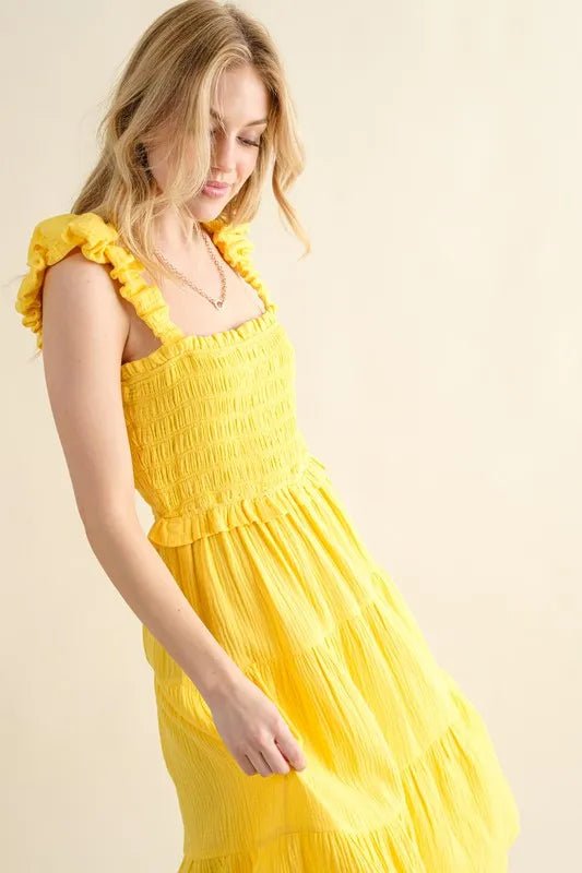 And The Why Ruched Shoulder Strap Detail Midi Dress - VeauBeauty