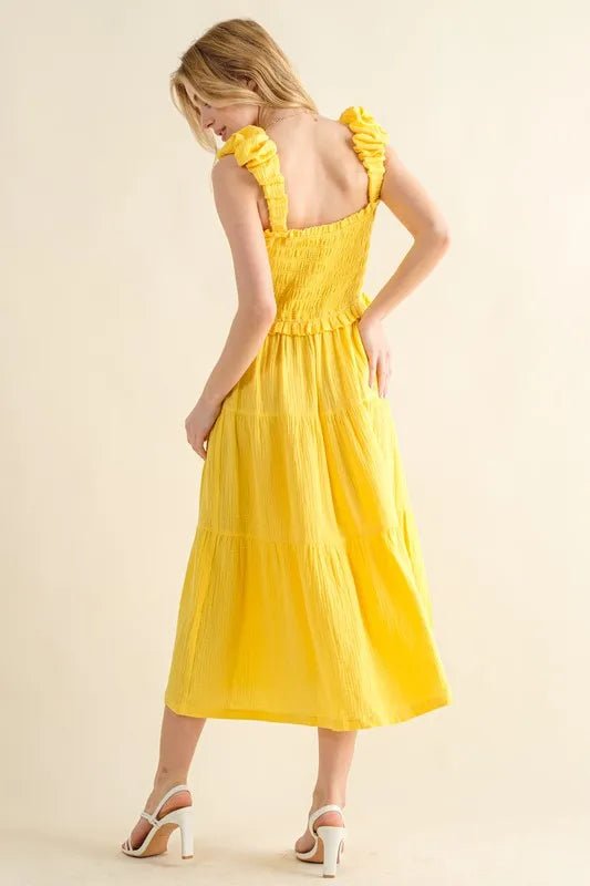 And The Why Ruched Shoulder Strap Detail Midi Dress - VeauBeauty