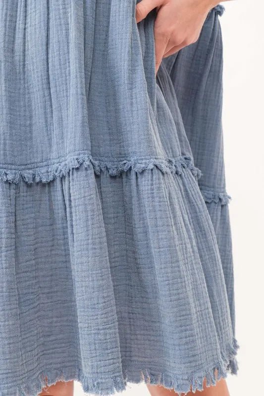 And The Why Washed Frayed Detail Tiered Dress - VeauBeauty