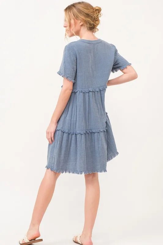 And The Why Washed Frayed Detail Tiered Dress - VeauBeauty