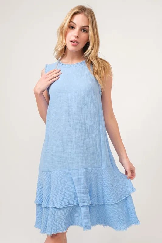 And The Why Washed Fringe Detail Tiered Dress - VeauBeauty