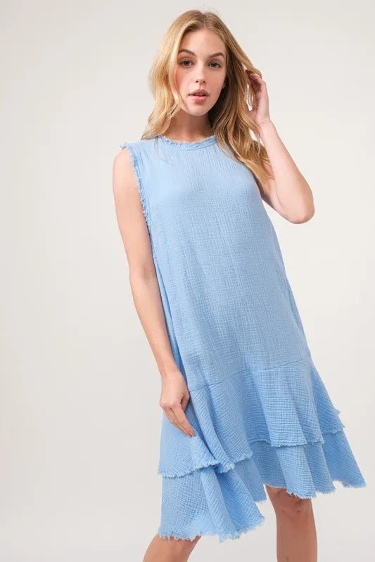 And The Why Washed Fringe Detail Tiered Dress - VeauBeauty
