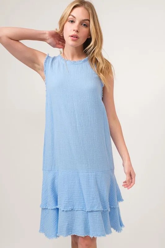 And The Why Washed Fringe Detail Tiered Dress - VeauBeauty