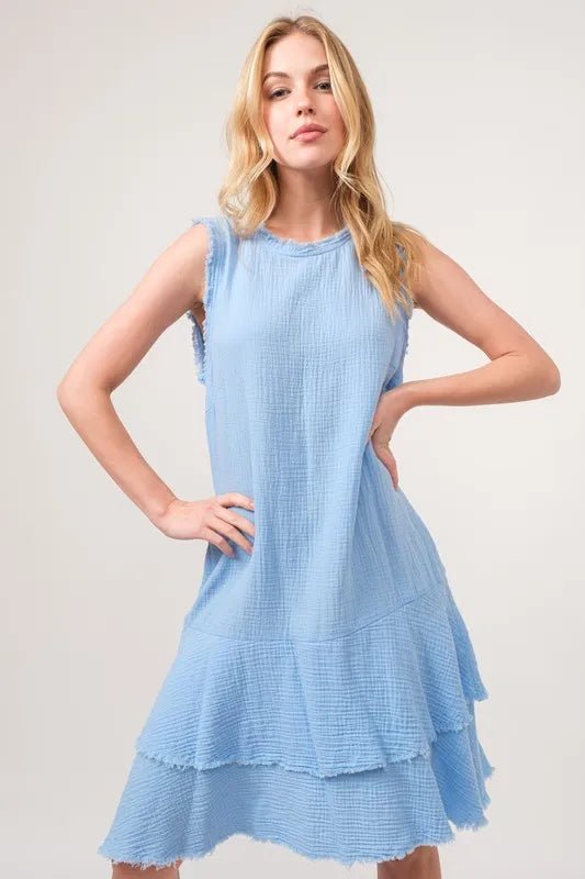 And The Why Washed Fringe Detail Tiered Dress - VeauBeauty