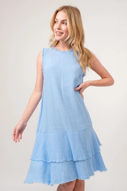 And The Why Washed Fringe Detail Tiered Dress - VeauBeauty