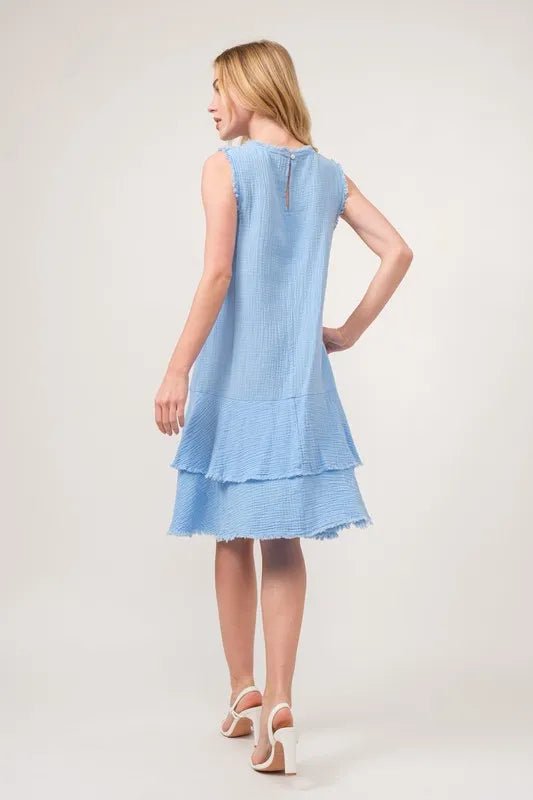 And The Why Washed Fringe Detail Tiered Dress - VeauBeauty