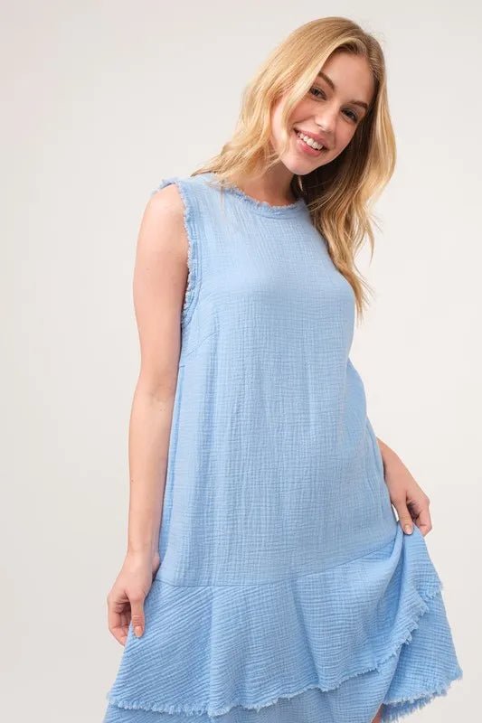And The Why Washed Fringe Detail Tiered Dress - VeauBeauty